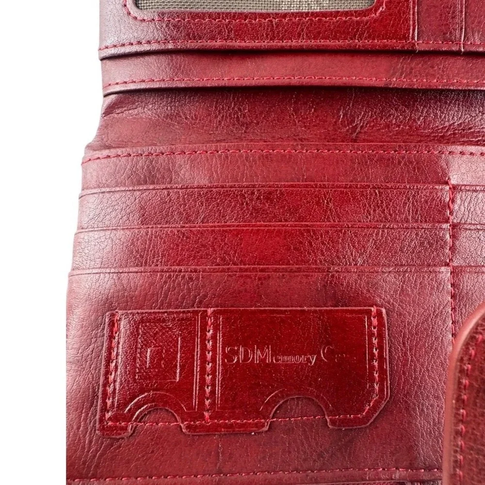 Sendefn Red Vegan Leather‎ Bifold Clutch Wallet Sunflower Snap Bronze Zip Large